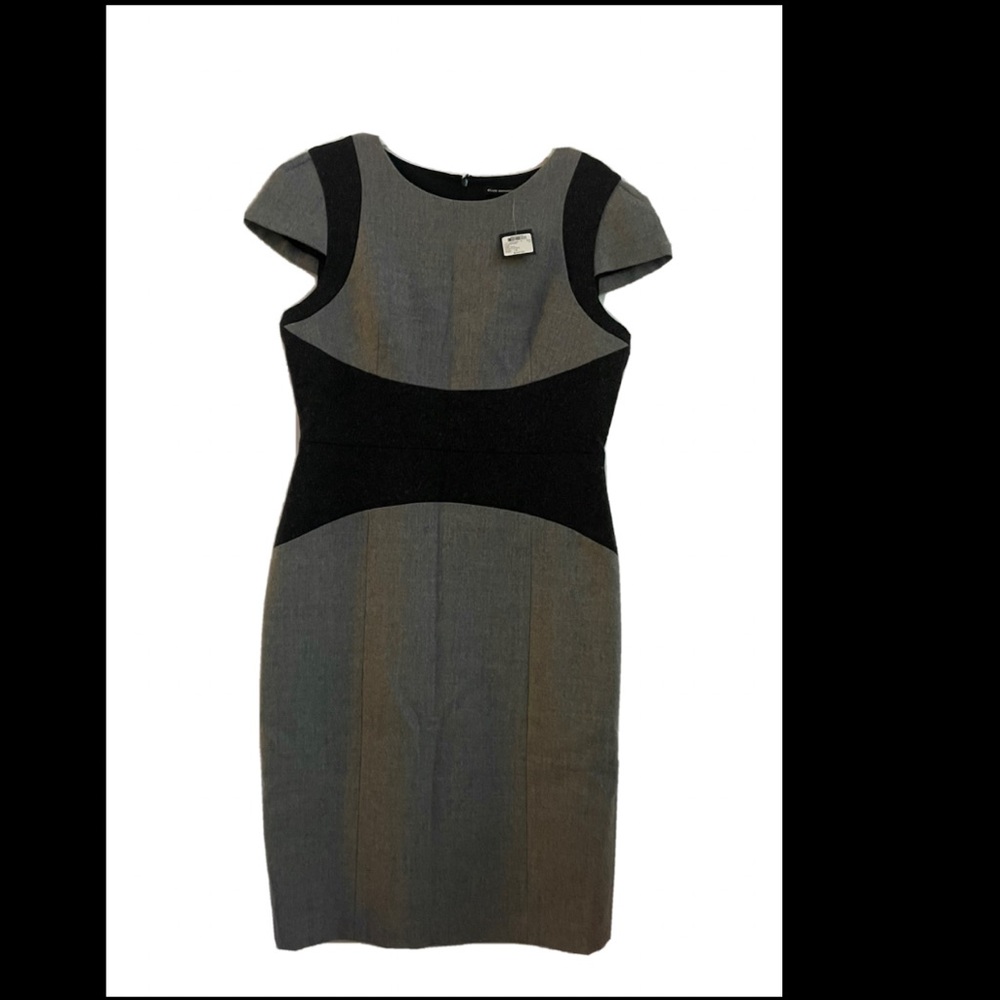 NWT Club Monaco Patmos Woolblend Colorblock Sheath Gray/Black Sleeveless Dress